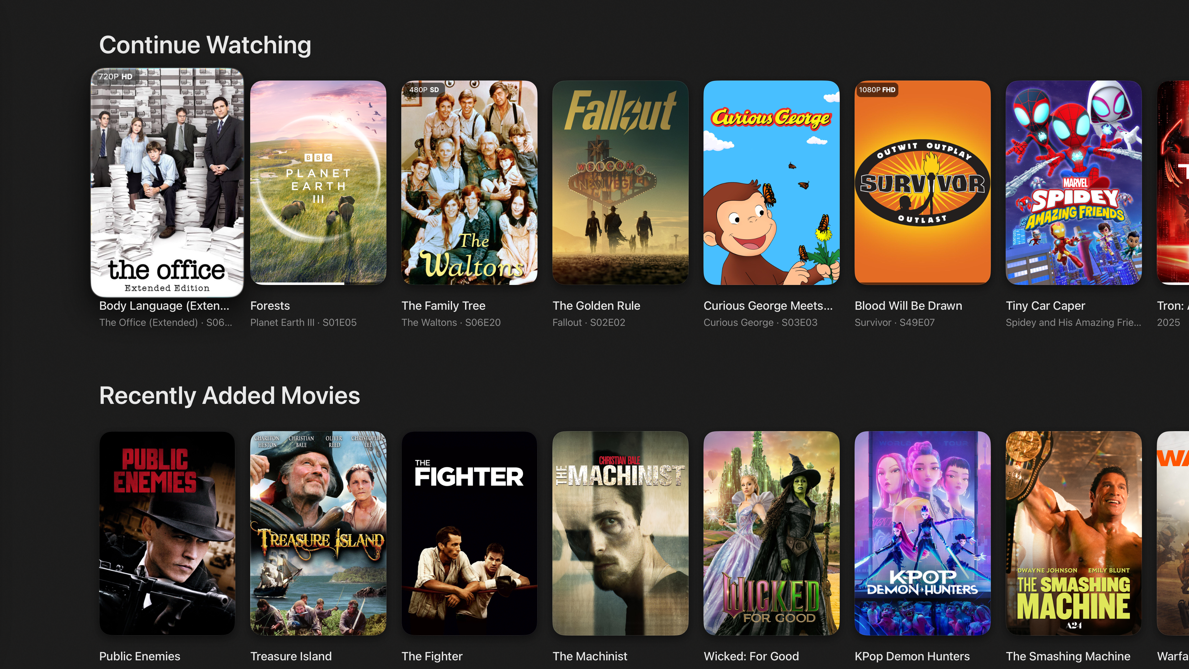 Rivulet home screen showing Continue Watching and Recently Added sections