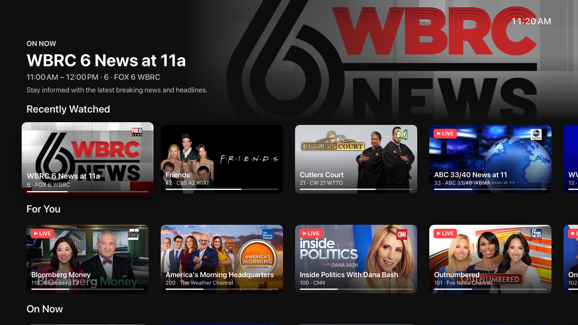 Live TV's What's On page