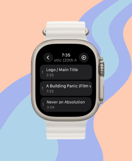 WristStream track list screen